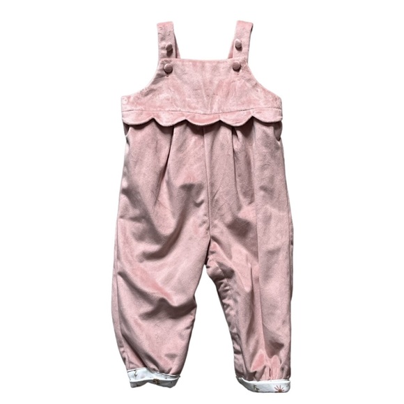 Girls 6-9M Pink Velvet Overalls Onesie - Picture 1 of 3